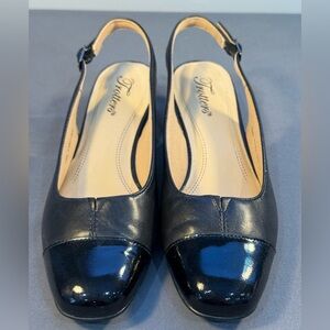 Trotters Dea Pumps Slingback Black Leather Shoes Womens Size 7.5 N Bin C